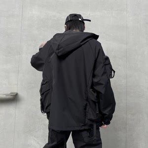 秋冬暗黑男宽松夹克潮流炸街休闲机能冲锋衣工装外套 W365 P165图片