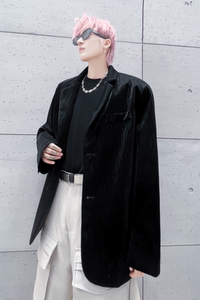 秋冬小西装纯色外套男高级感潮流ins宽松裂纹皮西服上衣 XF20P125图片