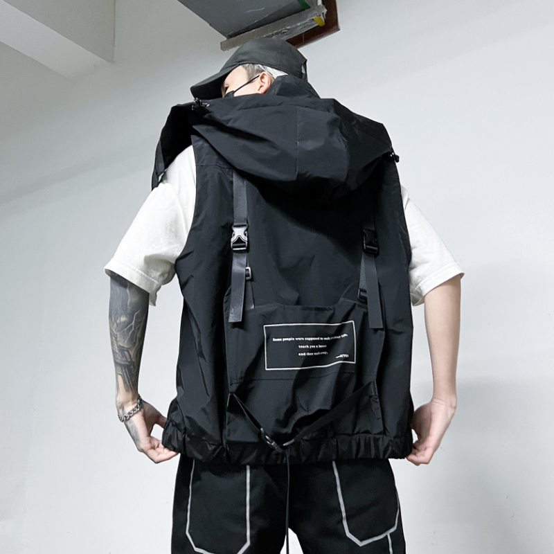 暗黑立体袋伞兵机能工装冲锋连帽马甲背心男潮流炸街坎肩MJ68P125,男装背心/马甲,星座101A-3
