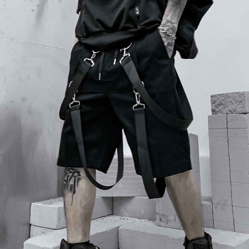 夏季日系港风织带潮流短裤男炸街工装直筒五分青年裤子DK03P65,男装牛仔裤,星座101A-3
