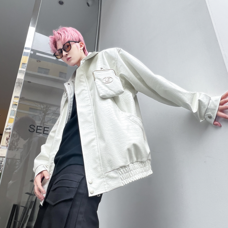 秋冬鳄鱼纹皮夹克男士潮流炸街休闲外套宽松帅气皮衣W326P135,男装夹克,星座101A-3