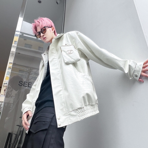 秋冬鳄鱼纹皮夹克男士潮流炸街休闲外套宽松帅气皮衣W326P135