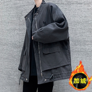 秋冬立领夹克男潮流刺绣加绒长袖休闲外套  W198普通P135加绒P145图片