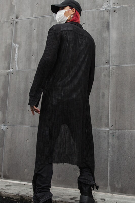 春夏潮牌男士长款长袖衬衫暗黑系男士亚麻衬衣发型师服装C32P85,男装衬衫,星座101A-3