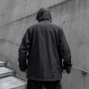 暗黑男秋冬宽松机能冲锋衣连帽夹克潮流炸街休闲工装外套W356P175图片