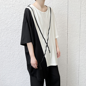 夏季男士短袖黑白拼色时尚潮流宽松圆领T恤潮牌 T689 P75图片