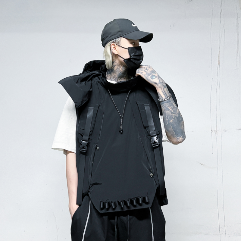 暗黑立体袋伞兵机能工装冲锋连帽马甲背心男潮流炸街坎肩MJ68P125,男装背心/马甲,星座101A-3