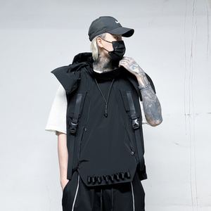 暗黑立体袋伞兵机能工装冲锋连帽马甲背心男潮流炸街坎肩MJ68P125图片