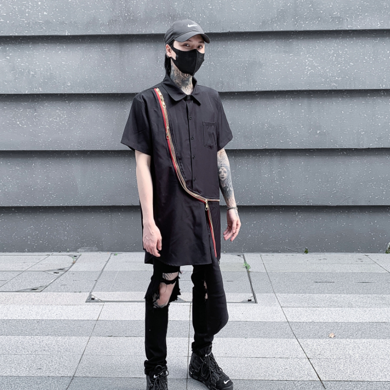 夏季暗黑系男士短袖衬衫潮流炸街宽松休闲短袖衬衣C300P85,男装T恤,星座101A-3