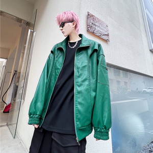 秋冬新款仿皮夹克男潮流炸街帅气宽松青春纯色皮衣外套 W328 P135图片
