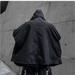 秋冬男暗黑夹克机能风宽松七分袖工装潮牌斗篷连帽外套 W350 P165图片
