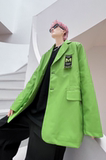 秋冬小西装男士宽松潮流炸街荧光绿休闲PU皮西服外套XF19P125，男装西服套装，星座101A-3