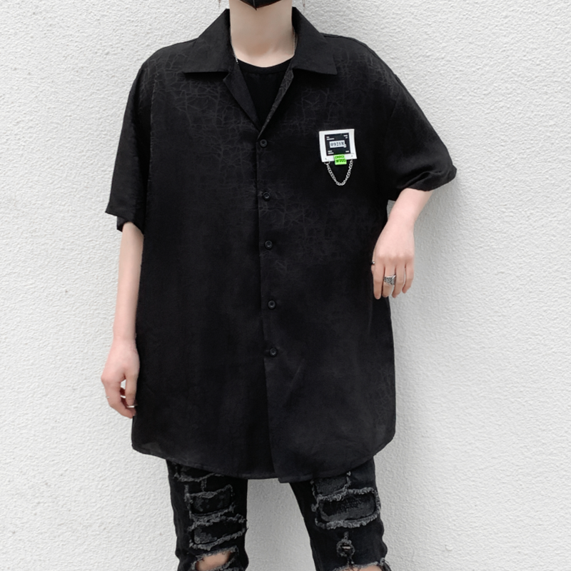 2025年夏季新款纯色短袖衬衫男潮流炸街贴标休闲宽松衬衣C257 P75图片