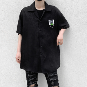 2025年夏季新款纯色短袖衬衫男潮流炸街贴标休闲宽松衬衣C257 P75图片