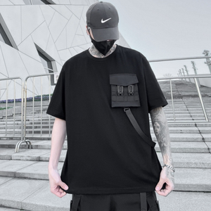 暗黑机能工装立体袋装饰短袖T恤休闲圆领宽松男潮牌打底 T662 P85图片