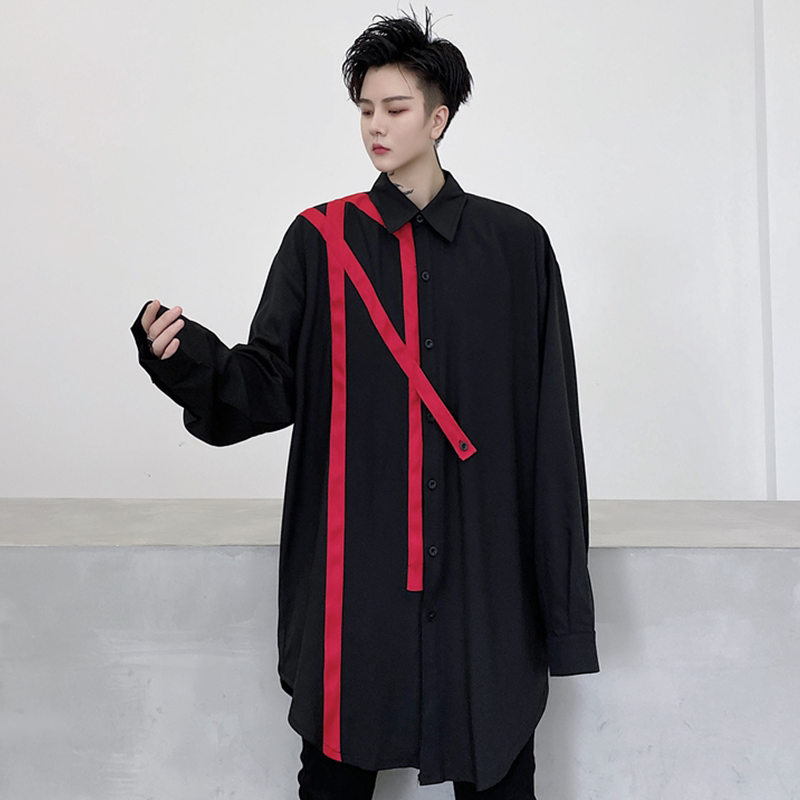 2025春夏织带撞色长袖衬衣潮流免烫男士青年帅气宽松衬衫C72P65,男装衬衫,星座101A-3