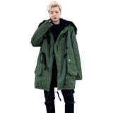 冬季中长款连帽棉服男宽松大毛领夹棉风衣潮流外套F51P145，男装风衣，星座101A-3