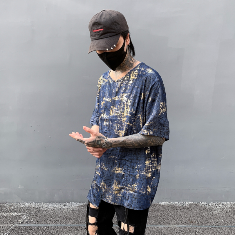 夏季男士潮流时尚短袖烫金图案宽松圆领青年T恤T666P75,男装T恤,星座101A-3