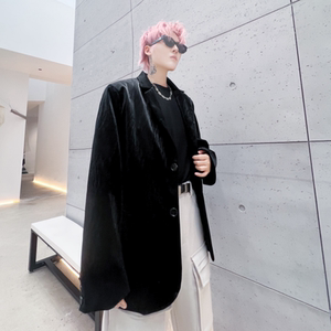 秋冬纯色外套男高级感潮流发型师休闲宽松裂纹皮西服 XF20 P125图片