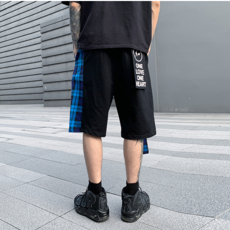 夏季男士休闲短裤潮流嘻哈宽松格子拼接五分直筒裤DK85P65,男装牛仔裤,星座101A-3