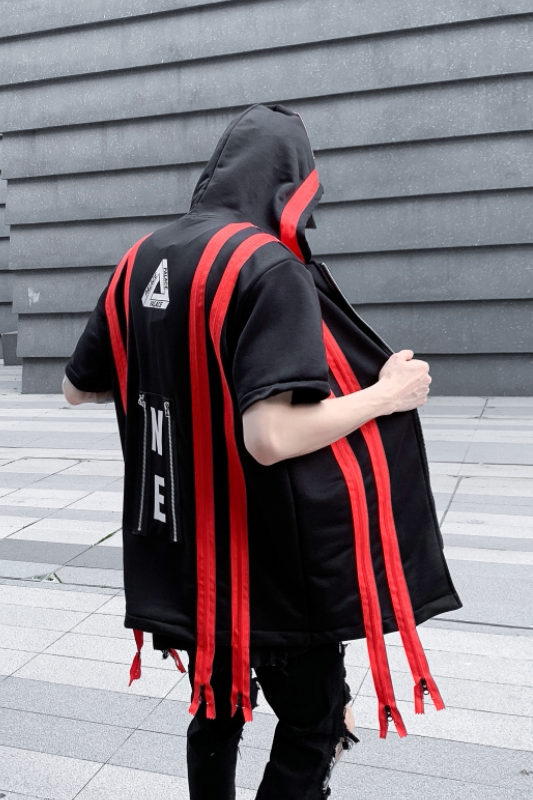 夏季新款条纹拉链装饰短袖宽松休闲潮流男士圆领T恤T691P95,男装T恤,星座101A-3