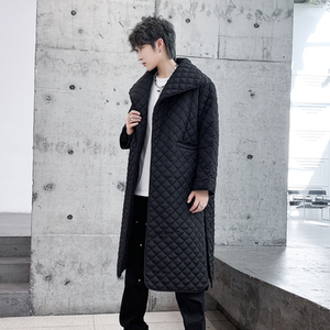冬季菱形格宽松中长款过膝棉衣男潮流保暖棉服风衣外套 F506 P155图片