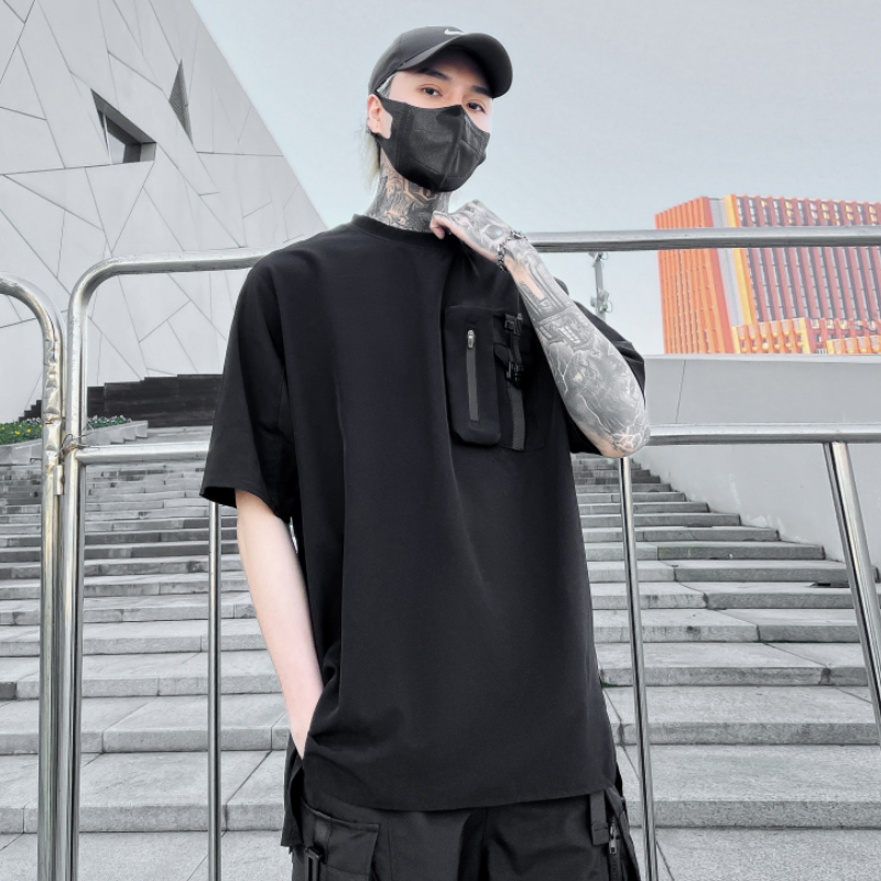 夏季山本风暗黑机能工装立体袋短袖T恤男休闲圆领t恤潮牌 T661P85图片