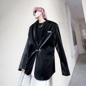秋冬亮皮鳄鱼纹外套男宽松高级感发型师单排扣纯色西服 XF26 P135图片