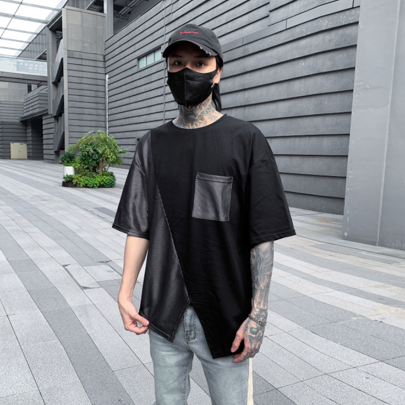 夏季个性拼接不规则下摆宽松男士T恤潮流圆领休闲短袖T617P75,男装T恤,星座101A-3