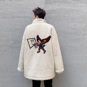 冬季羊羔毛夹克加厚男棉服潮流刺绣宽松青年休闲外套 W207 P125图片
