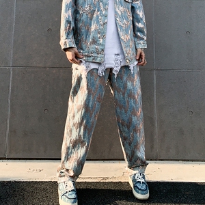 秋季休闲裤男潮流炸街工装直筒裤舞台装珠片朋克长裤 K217 P95图片