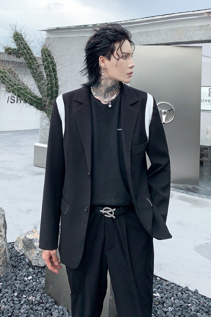 秋冬西服男拼色宽松潮流炸街帅气青年小西装外套XF12P125,男装西服套装,星座101A-3