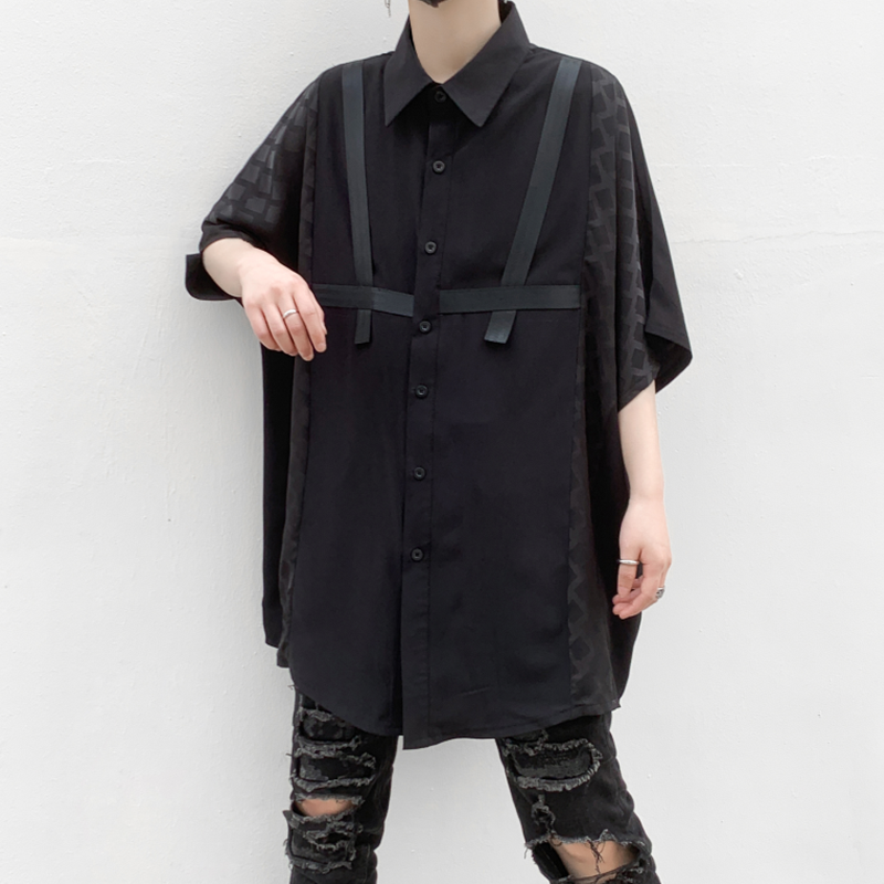 2025夏季新款格纹拼接衬衫男潮流休闲宽松短袖衬衣C258P75,男装T恤,星座101A-3