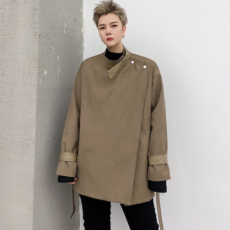 2025秋冬新款潮男短款腰带风衣潮流发型师服装休闲外套W196P95,男装风衣,星座101A-3