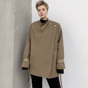 2025秋冬新款潮男短款腰带风衣潮流发型师服装休闲外套 W196 P95图片