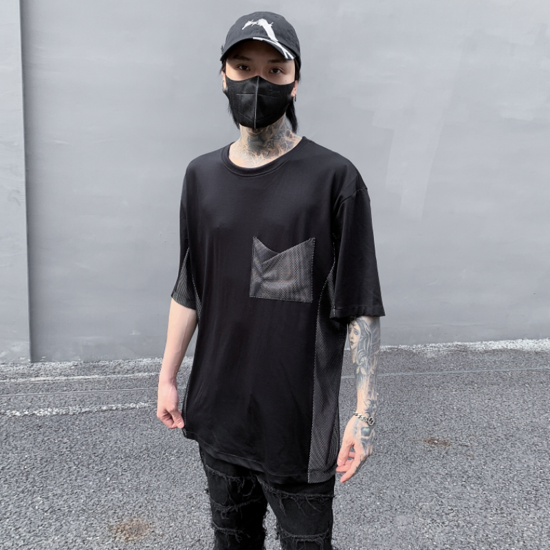 夏季新款暗黑宽松圆领短袖T恤个性口袋潮流半袖上衣 T659 P75图片