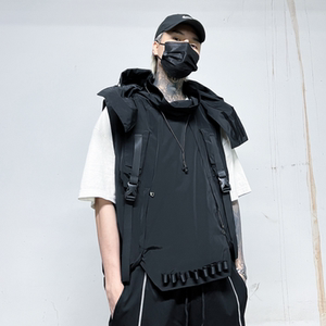 暗黑立体袋伞兵机能工装冲锋连帽马甲背心男潮流炸街坎肩MJ68P125图片