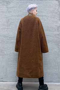 冬季长款风衣男士宽松潮流过膝羊羔毛两面穿加厚外套 F409 P145图片