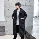 冬季菱形格宽松中长款过膝棉衣男潮流保暖棉服风衣外套F506P155，男装风衣，星座101A-3