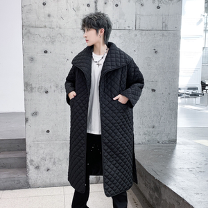 冬季菱形格宽松中长款过膝棉衣男潮流保暖棉服风衣外套 F506 P155图片