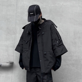 秋冬男暗黑纯色夹克机能风宽松工装潮牌连帽七分袖外套W367P175，男装夹克，星座101A-3