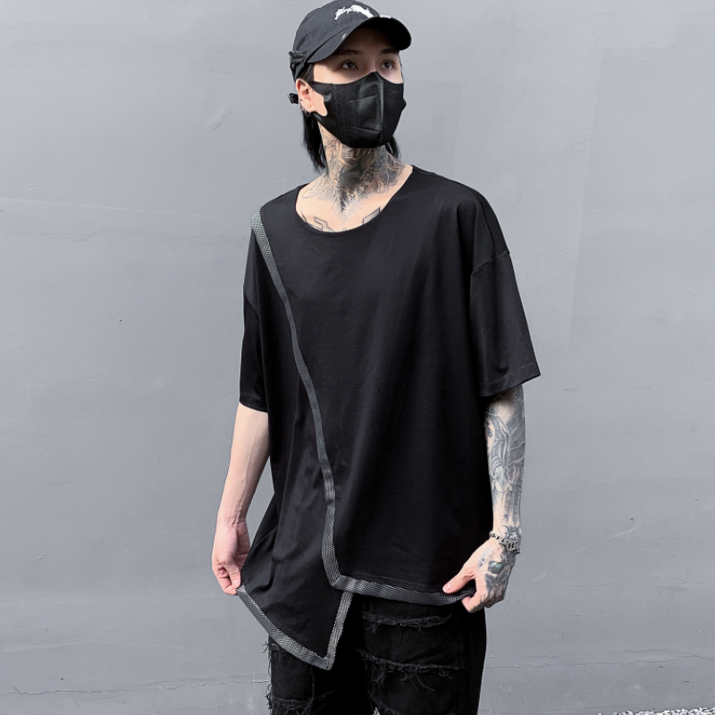 夏季暗黑男士短袖不规则下摆宽松圆领半袖上衣潮牌T676P75，男装T恤，星座101A-3