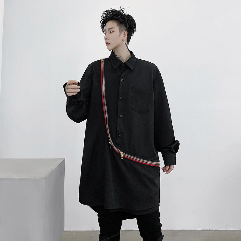 2025春夏拉链撞色长袖衬衣潮流男士青年帅气宽松衬衫C74P75,男装衬衫,星座101A-3