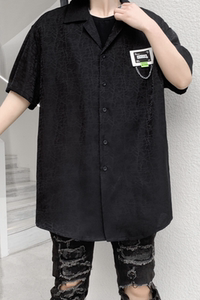 2025年夏季新款纯色短袖衬衫男潮流炸街贴标休闲宽松衬衣C257 P75图片