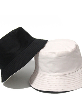 Black  Solid Bucket Hat Two side Wear Unisex Bob Caps Hip帽