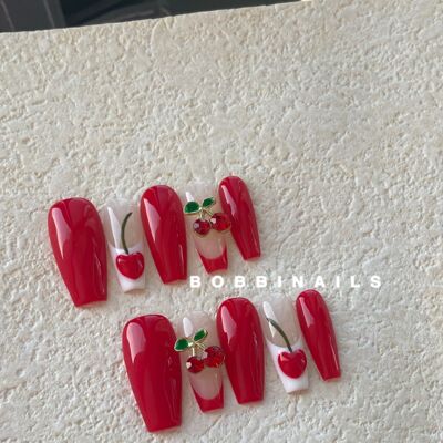 BOBBINAILS俏皮可爱辣妹立体红樱桃可拆卸穿戴甲成品