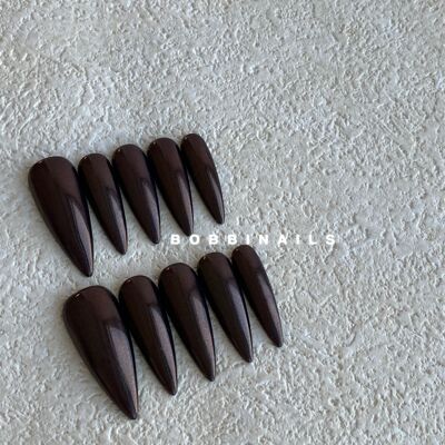 BOBBINAILS涩味咖啡巧克力魔镜棕复古秋冬美拉德风可拆卸穿戴甲