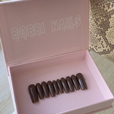 BOBBINAILS秋冬巧克力茶棕纯色美拉德浓郁手工制作可拆卸穿戴甲