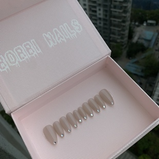 BOBBINAILS欧美清冷裸灰底色高级华子钻可拆卸穿戴甲成品手工制作