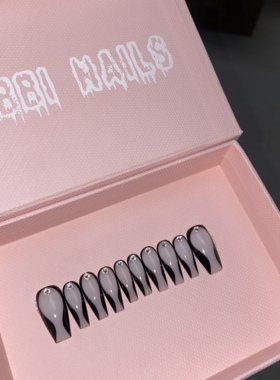 BOBBINAILS欧美朋克手绘亢奋黑色酷炫钻华子可拆卸穿戴甲成品